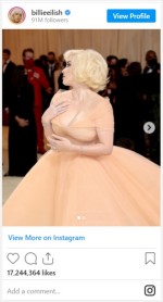ビリー・アイリッシュ、メットガラにオスカー・デ・ラ・レンタのドレスで登場　※「ビリー・アイリッシュ」インスタグラム