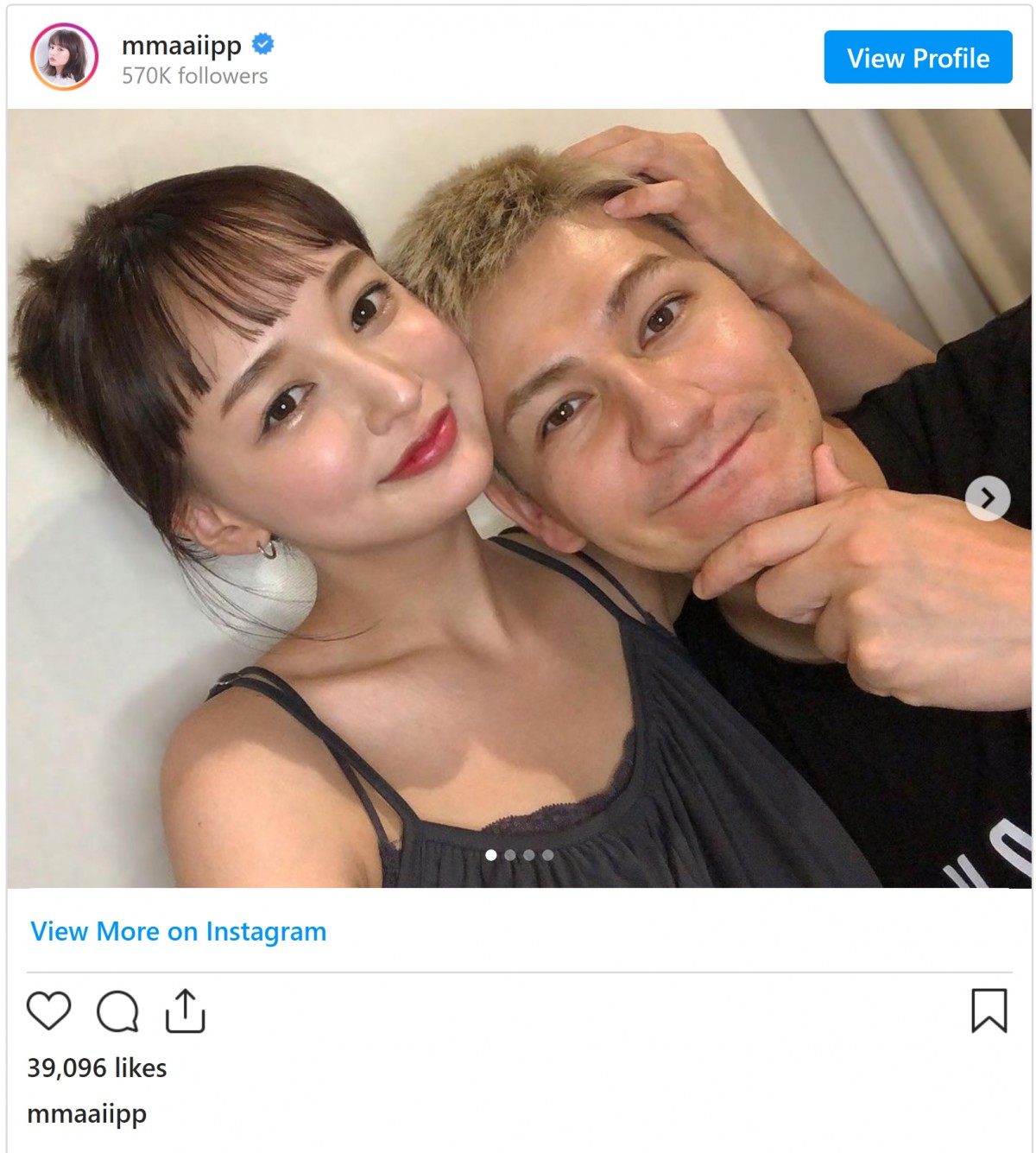 “仲睦まじい”JOY&わたなべ麻衣夫婦 ※「わたなべ麻衣」インスタグラム