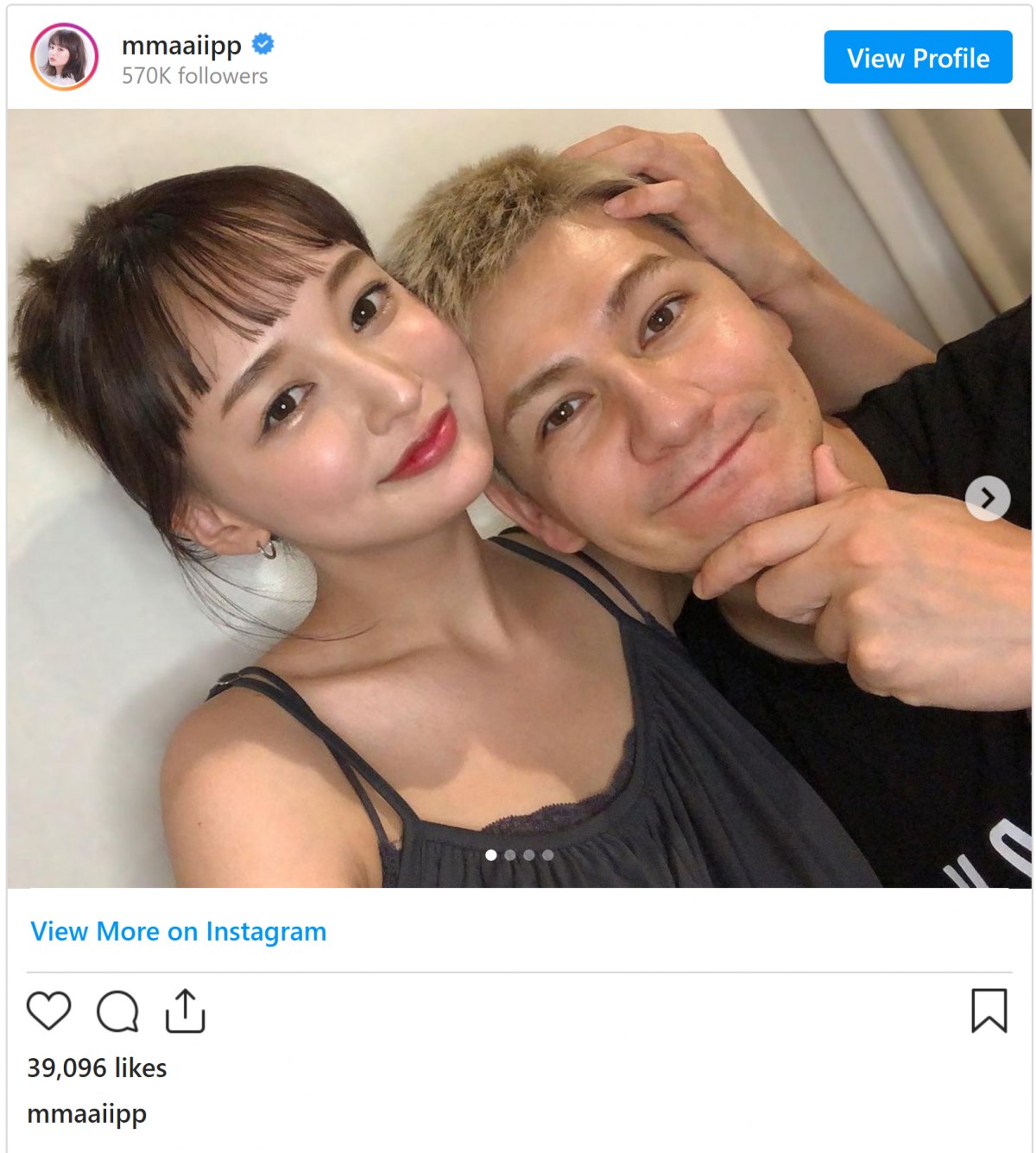 “仲睦まじい”JOY＆わたなべ麻衣夫婦　※「わたなべ麻衣」インスタグラム