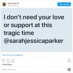 2018年、キムが弟の訃報に際し、哀悼の意を表したサラ・ジェシカを「あなたからの愛やサポートはいらない」と拒絶　※「キム・キャトラル」インスタグラム