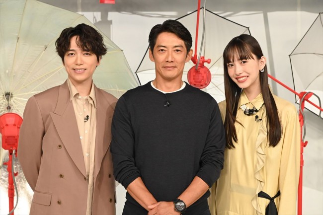 『おしゃれクリップ』(左から)MCの山崎育三郎、ゲストの反町隆史、MCの井桁弘恵