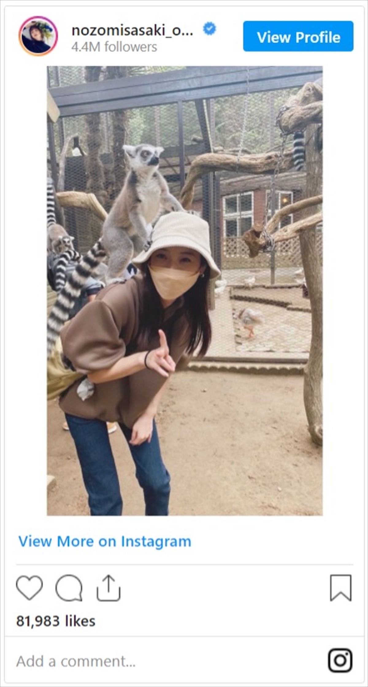 佐々木希、キツネザル背中に乗せキュートな笑顔　かわいすぎるオフショットに絶賛の声