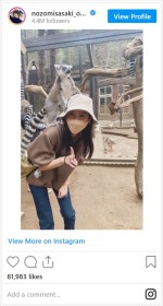 佐々木希、キツネザルを背中に乗せ満面スマイル　※「佐々木希」インスタグラム