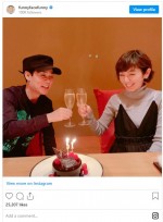 前日には夫・名倉潤に誕生日を祝われる晩酌ショットをアップしていた　※「渡辺満里奈」インスタグラム