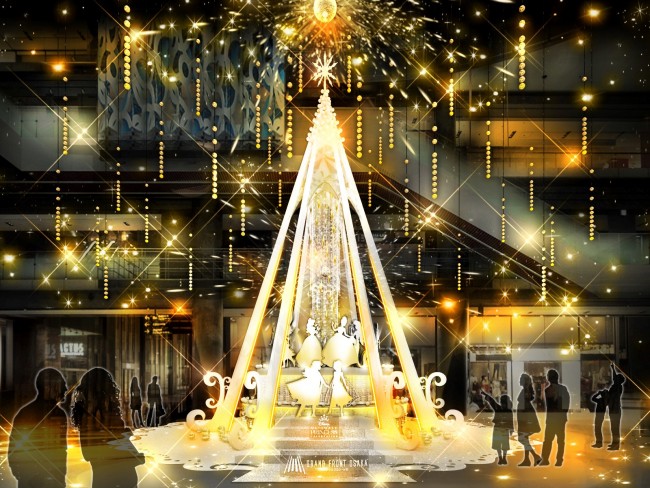 大阪に“ディズニープリンセス”のクリスマスツリー登場！　舞い踊るオルゴールを表現