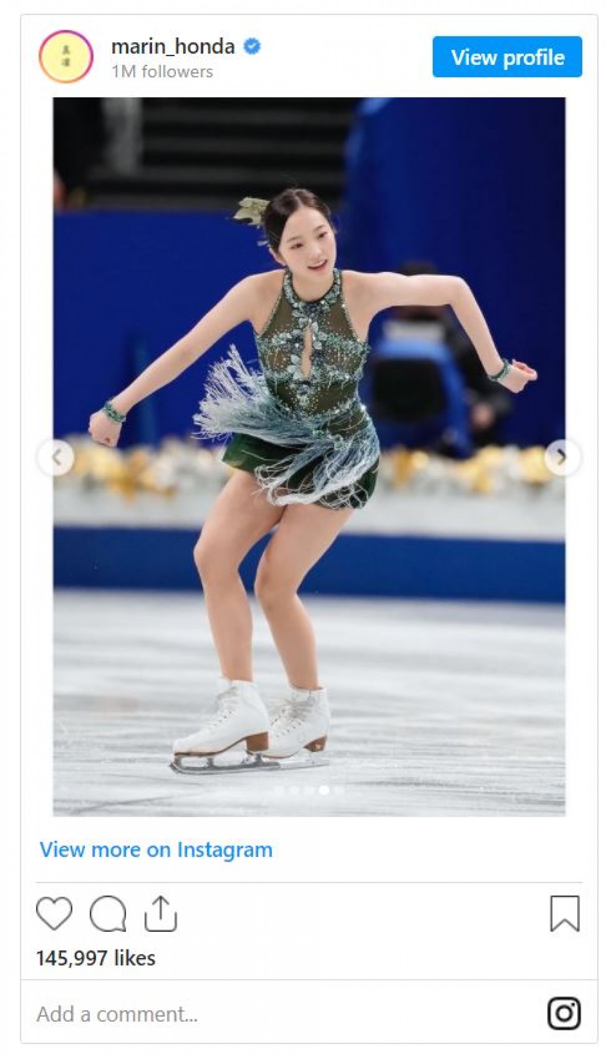 全日本終えた本田真凜、氷上ショット掲載「一番輝いていた」「本当に元気もらえる！」の声