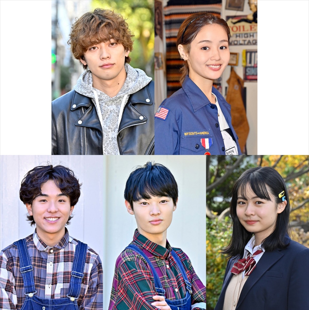 ドラマ『ファイトソング』に出演する(上段左から)東啓介、藤原さくら、(下段左から)若林時英、窪塚愛流、莉子