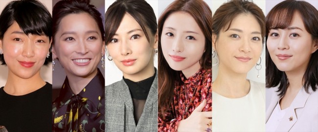 1986年生まれの華やかな女優陣　（左から）安藤サクラ、杏、北川景子、石原さとみ、上野樹里、比嘉愛未