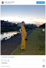 朝日奈央、夕日をバックにかれんな浴衣姿　※「朝日奈央」インスタグラム