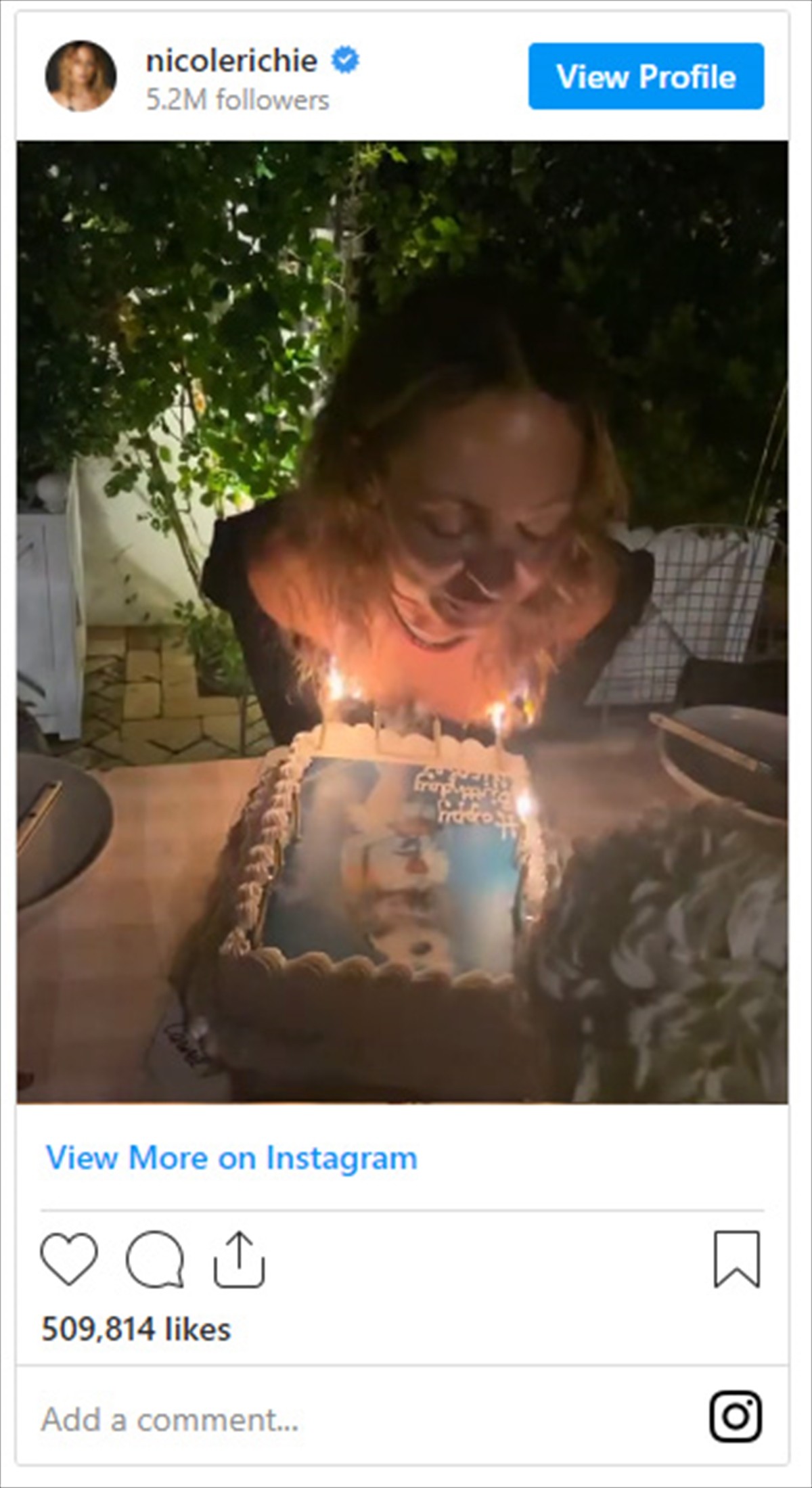 ニコール・リッチー、誕生日パーティーがあわや大惨事　髪の毛にロウソクの火が！