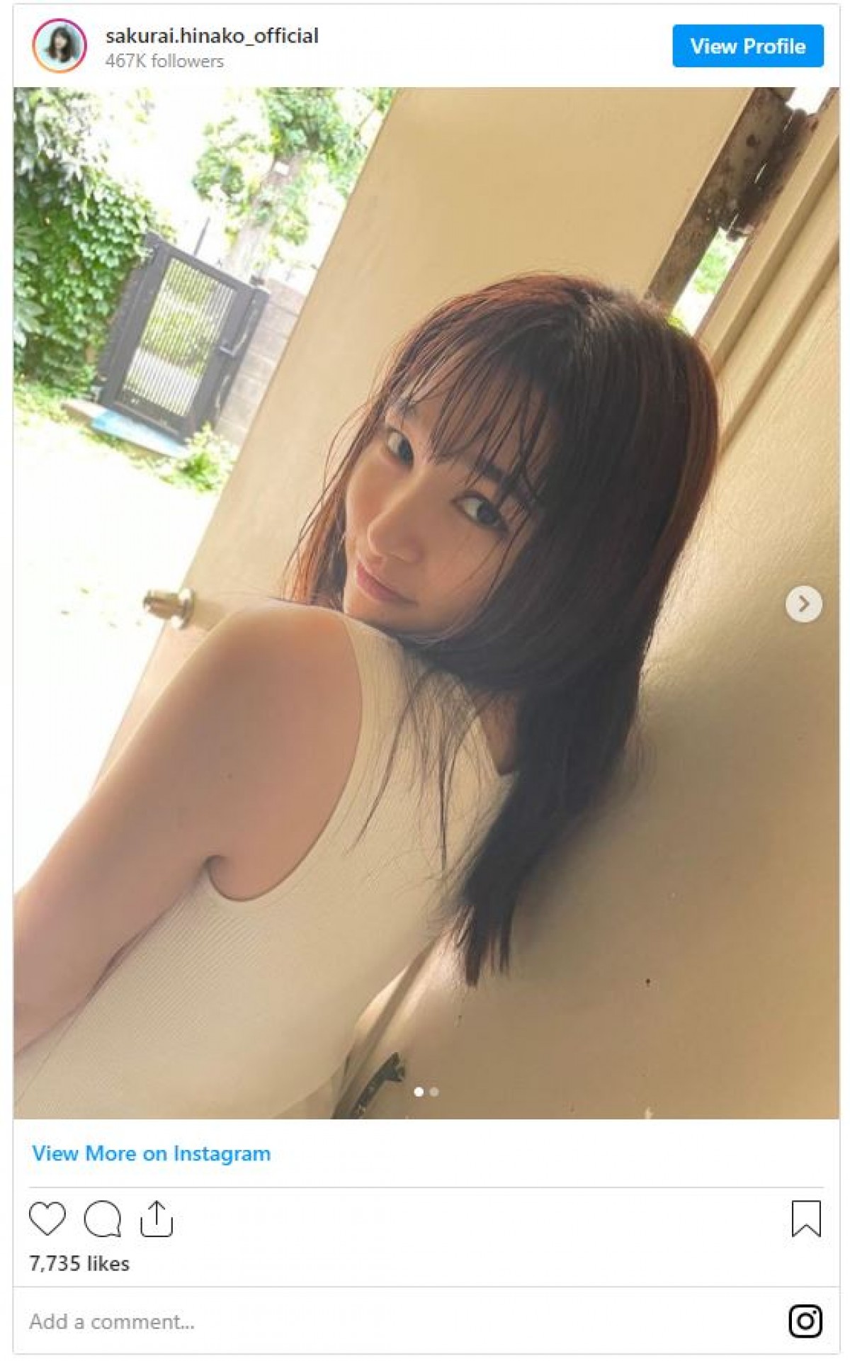 桜井日奈子、濡れ髪の“見返りショット”に反響「めっちゃ可愛い」