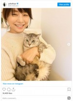 にゃんことわんこをバックハグ　思わず目尻が下がる石田ゆり子　※「板谷由夏」インスタグラム