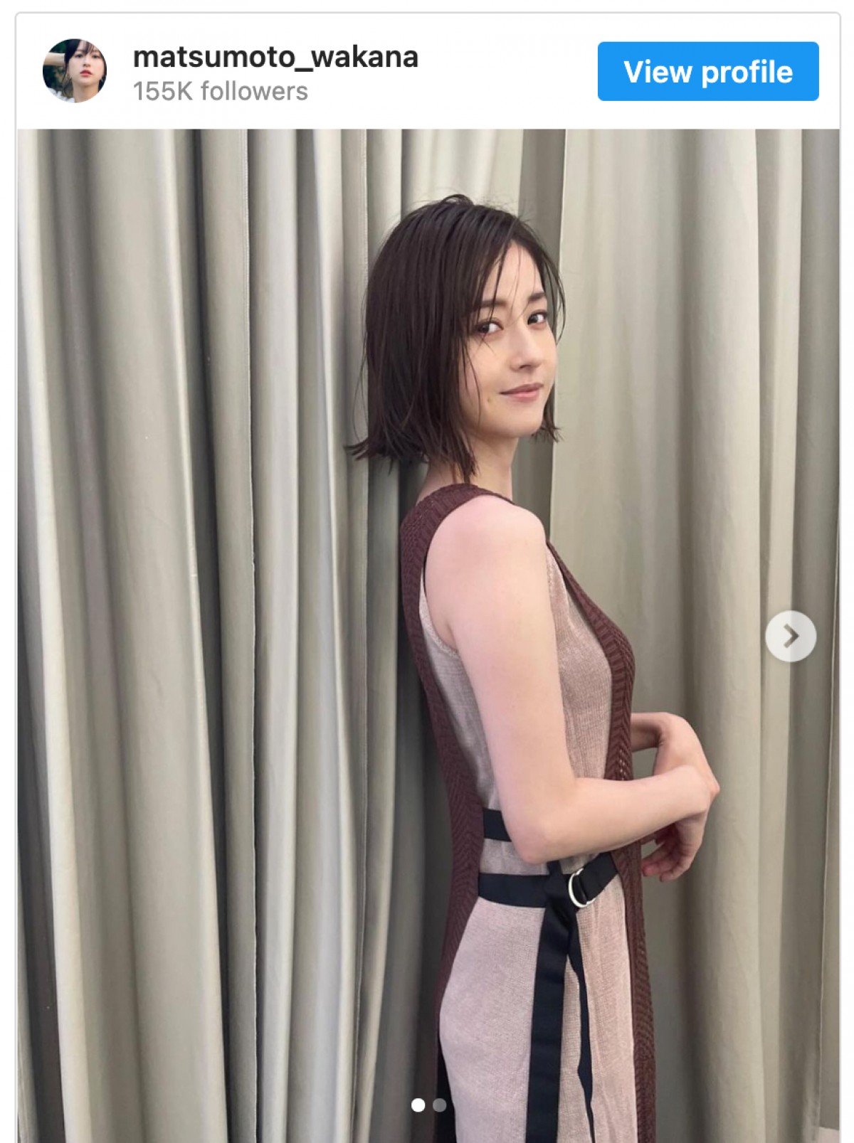 松本若菜、ノースリーブ姿のほほ笑みショットに絶賛の声「女神」「ほんとに美人」