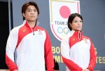 TEAM JAPAN シンボルアスリート・ネクストシンボルアスリート認定式に出席した（左から）阿部⼀二三、阿部詩