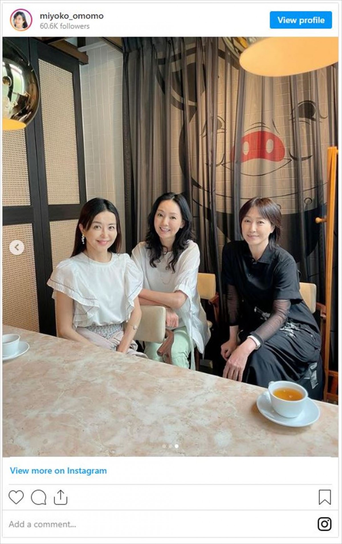大桃美代子、とよた真帆・高島礼子と“50代女優”ランチ会に反響「素晴らしい3ショット」