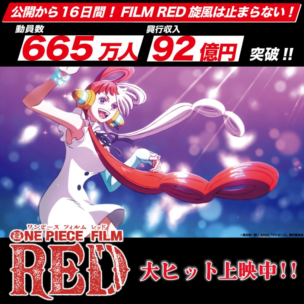 『ONE PIECE FILM RED』動員665万人＆興行収入92億円を突破