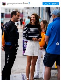 キャサリン妃、爽やかマリンコーデでセーリングイベントに参加　※「ケンブリッジ公爵夫妻」インスタグラム