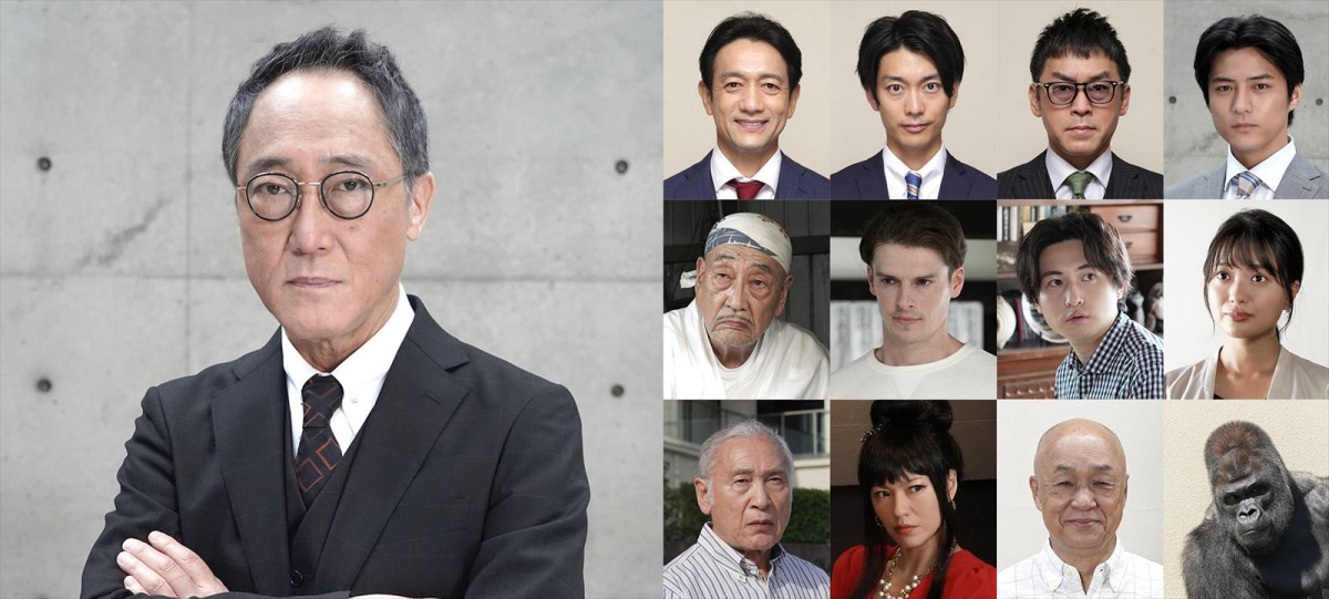 ドラマ『最高のオバハン中島ハルコ』(左)佐野史郎(右1段目左から)飯田基祐、南圭介、金剛地武志、永田薫(右2段目左から)麿赤兒、村雨辰剛、冨田佳輔、北原里英(右3段目左から)山田明郷、LINA、田山涼成、シャバーニ