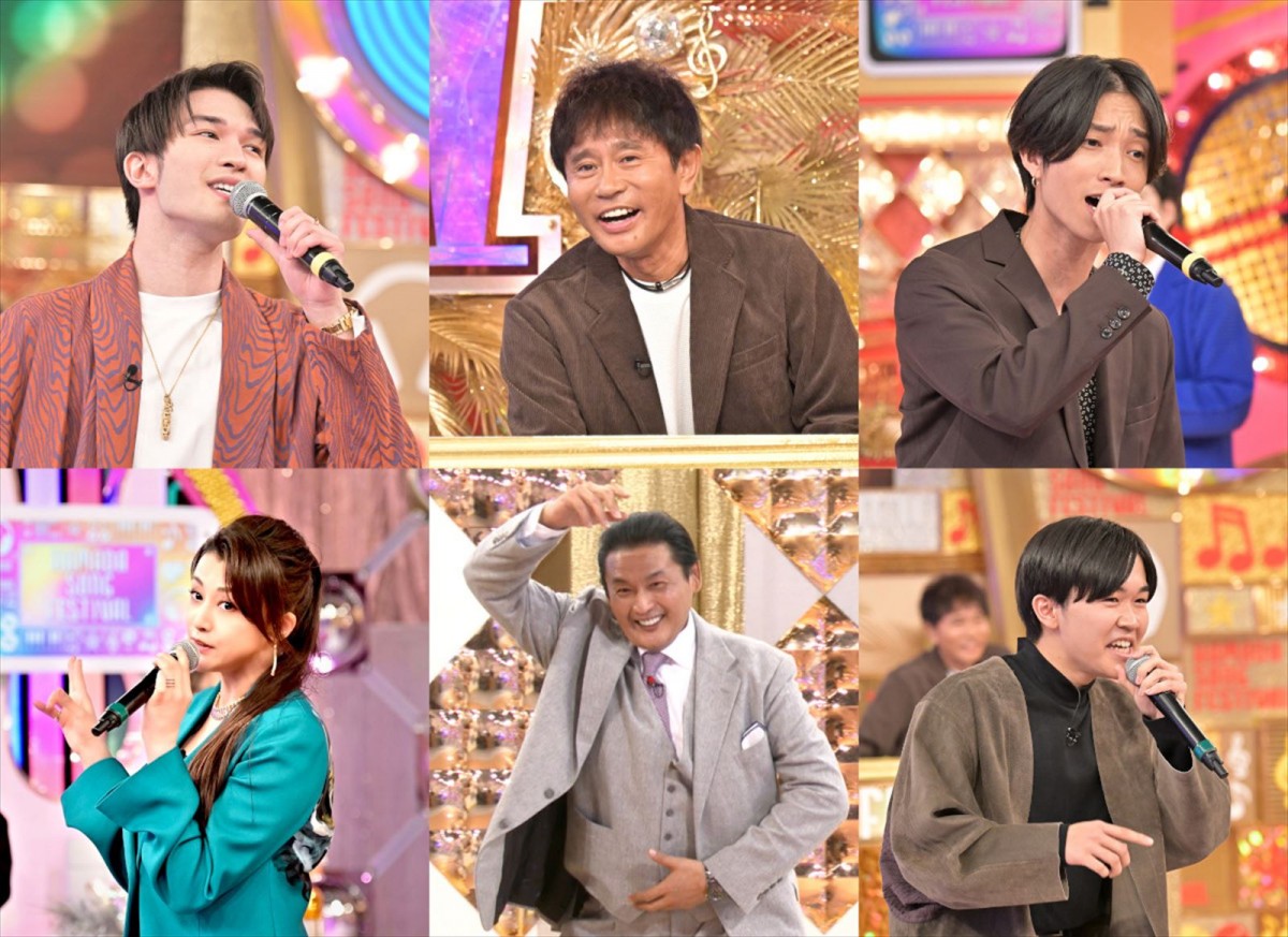 『オオカミ少年』特別版「年の差ヒット曲バトル!ハマダ歌謡祭」(上段左より)ジェシー、浜田雅功、田中樹(下段左より)藤原紀香、貴乃花光司、鈴木福