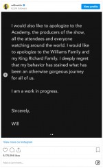 授賞式から一夜明け、クリス・ロックへの謝罪文を投稿　※「ウィル・スミス」インスタグラム
