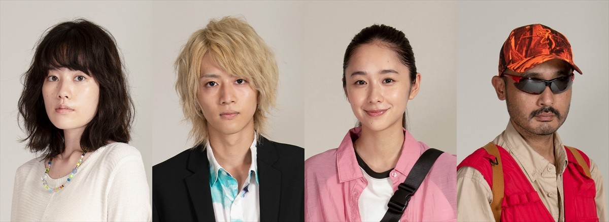 WOWOWオリジナルドラマ『オカルトの森へようこそ』に出演する(左から)筧美和子、飯島寛騎、堀田真由、宇野祥平