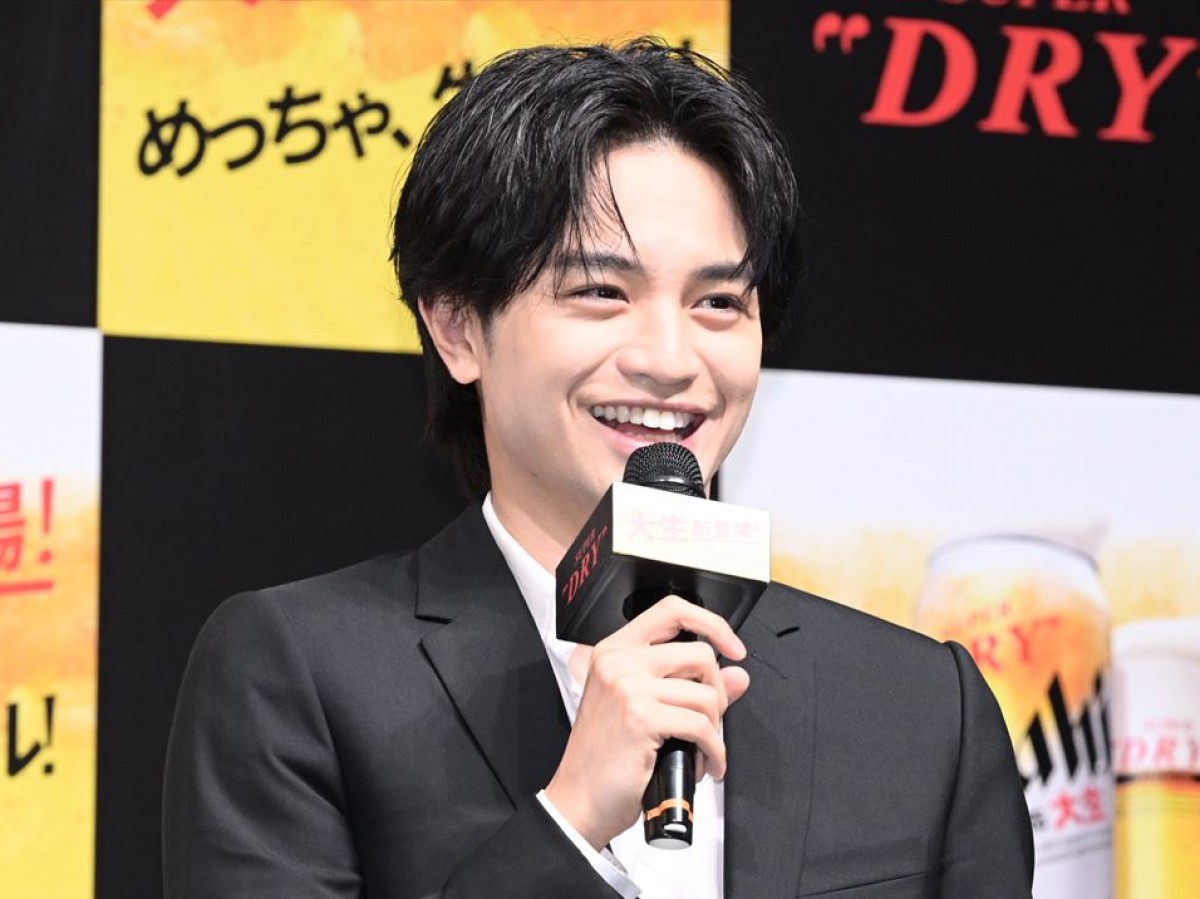 アサヒスーパードライ 生ジョッキ缶大生新CM発表会に出席した中島健人