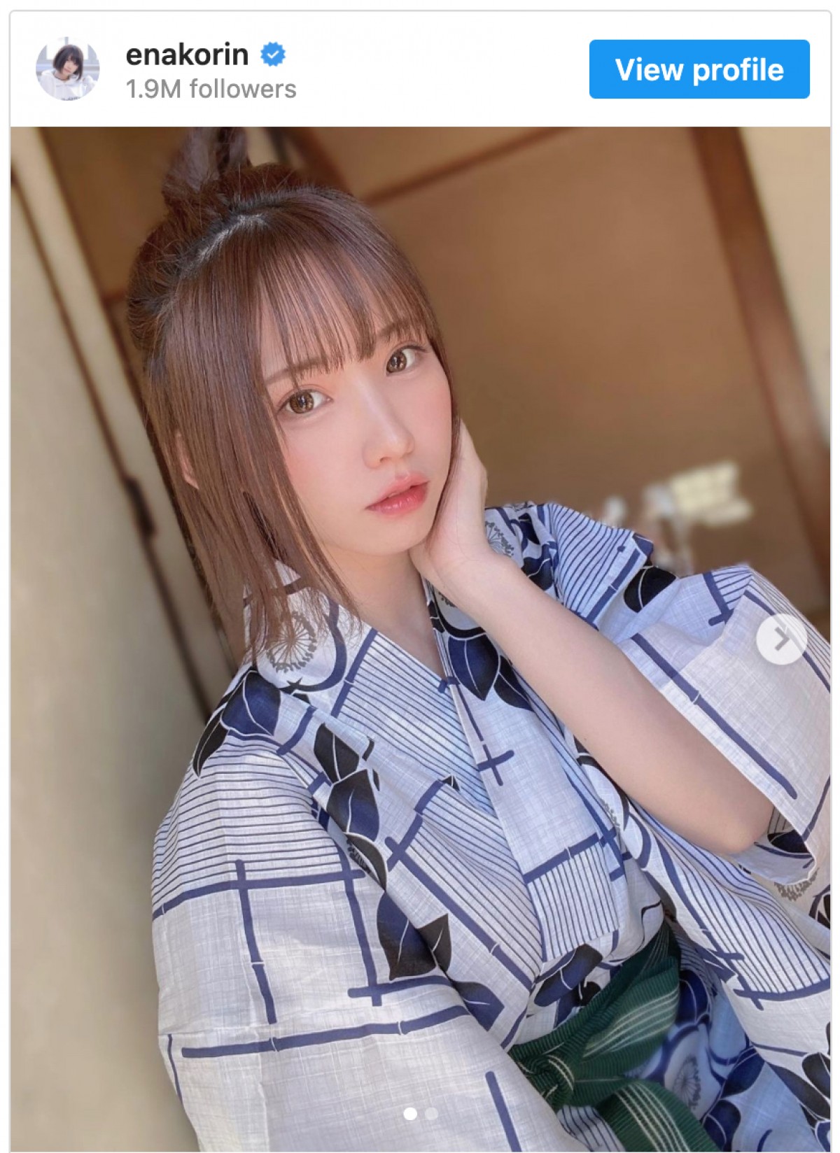 えなこ、かわいい浴衣姿　“旅館デート”風ショットに反響「風呂上がりの雰囲気、いいね」