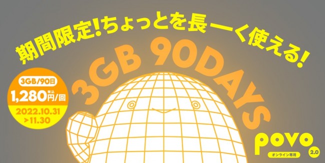 「povo2.0」1ヵ月427円の期間限定トッピング登場！　“月額基本料0円”でも利用可能