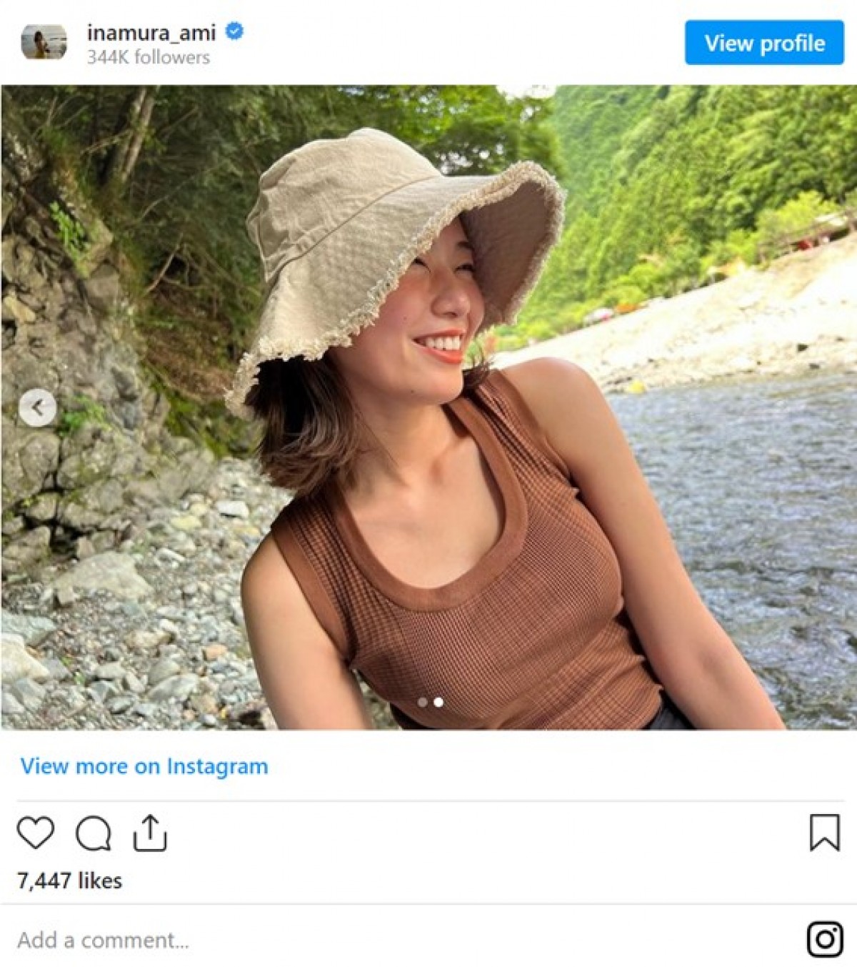 稲村亜美、夏あふれるノースリーブ姿　「ますます美人に」「顔が火照ってる？」の声