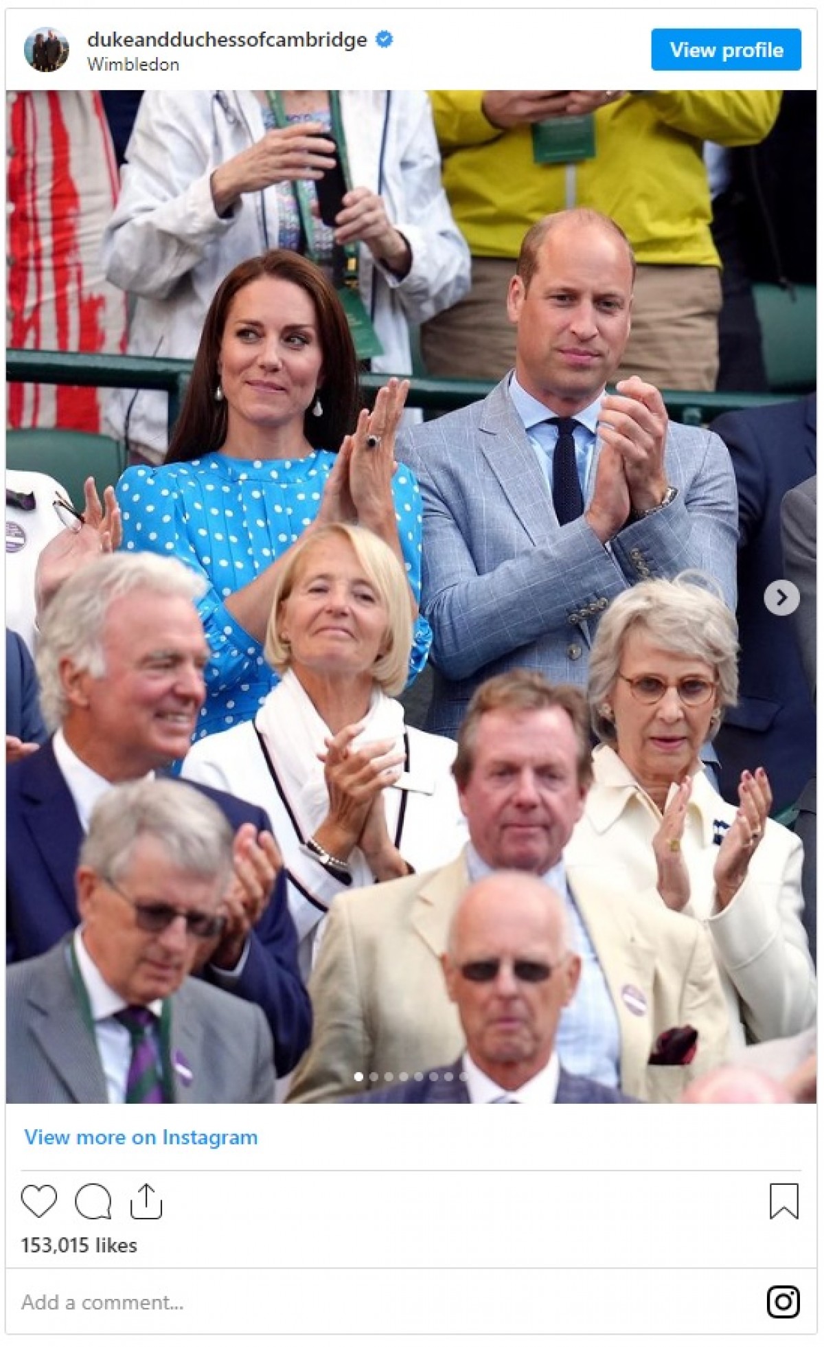 英王室キャサリン妃、お気に入りデザイナーの水玉ワンピでウィンブルドン観戦