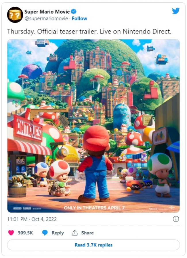 「スーパーマリオブラザーズ」を基にしたアニメ映画の初ビジュアル公開　※「Super Mario Movie」ツイッター