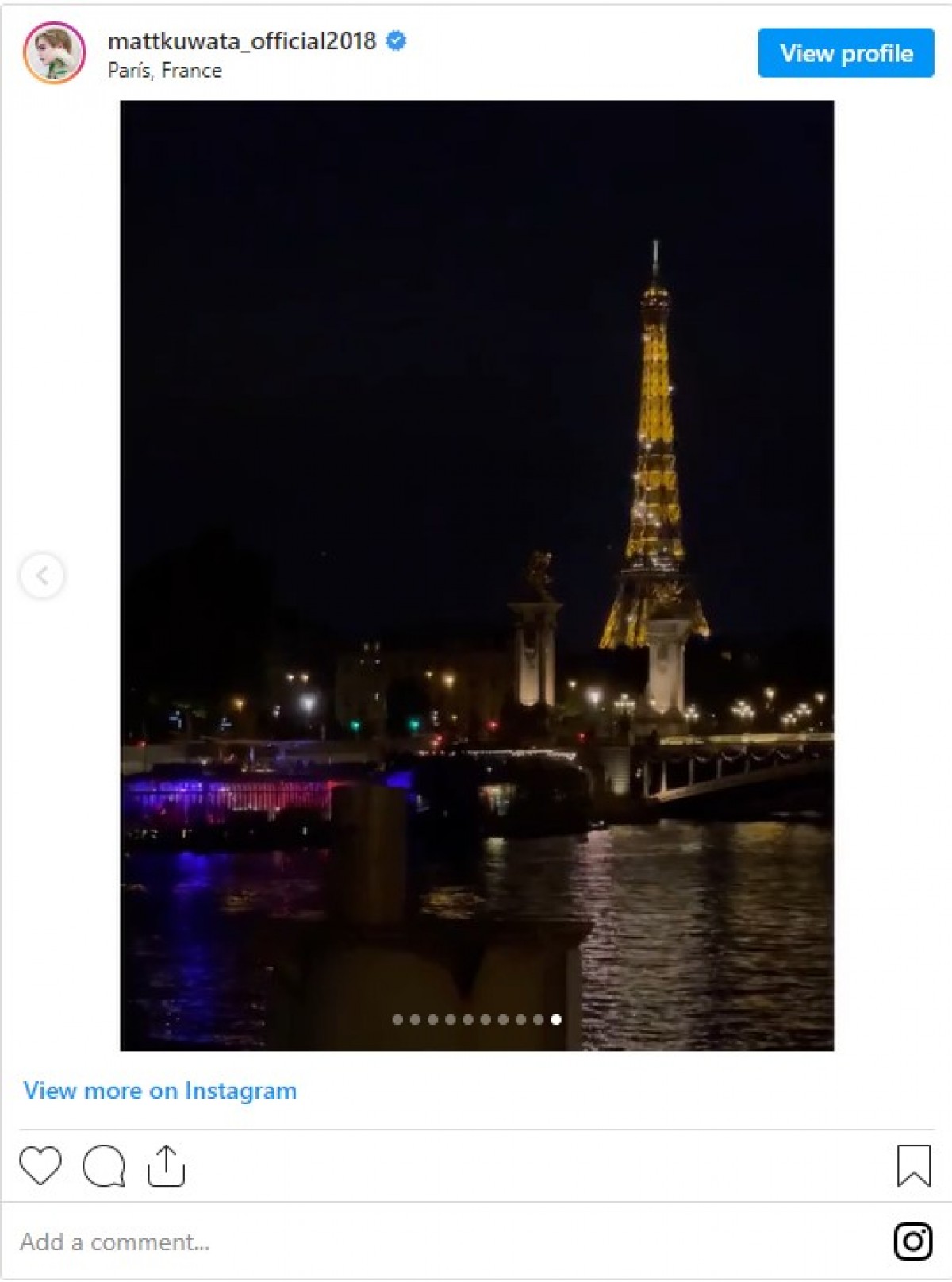 Matt、パリ風景に負けないスタイル抜群ショットに「パリがお似合い」「画になります」の声