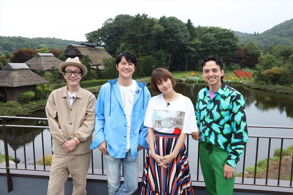 9月19日放送『タビフクヤマ』より(左から)リリー・フランキー、福山雅治、柴咲コウ、満島真之介