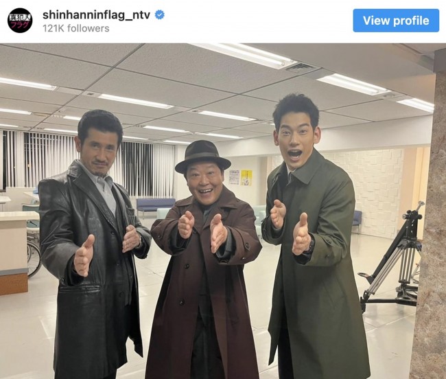 （左から）渋川清彦、上島竜兵、吉田健悟　※ドラマ『真犯人フラグ』公式インスタグラム