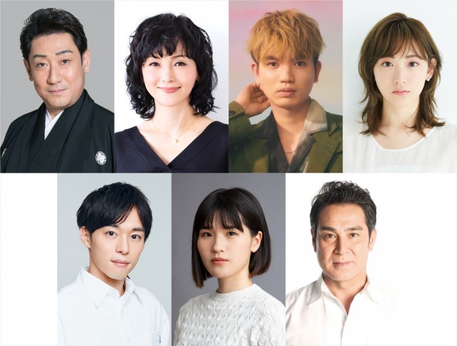 舞台『夏の夜の夢』に出演する(上段左から)中村芝翫、南果歩、高地優吾、生駒里奈、(下段左から)元木聖也、堺小春、宇梶剛士