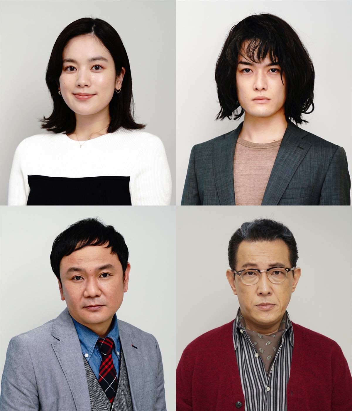 ドラマ『霊媒探偵・城塚翡翠』第2話にゲスト出演する、（上段左から）筧美和子、入江甚儀、（下段左から）谷田部俊（我が家）、阪田マサノブ