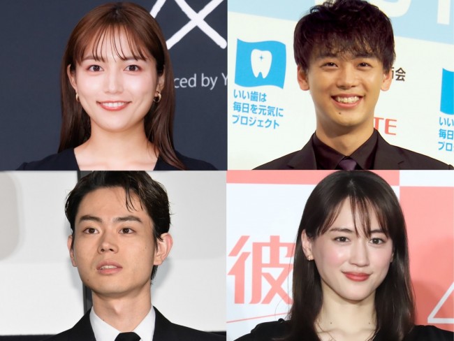 (左上から時計回りで)川口春奈、竹内涼真、綾瀬はるか、菅田将暉