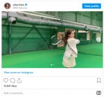 ミニスカのテニスコーデで特訓中　※「足立梨花」インスタグラム