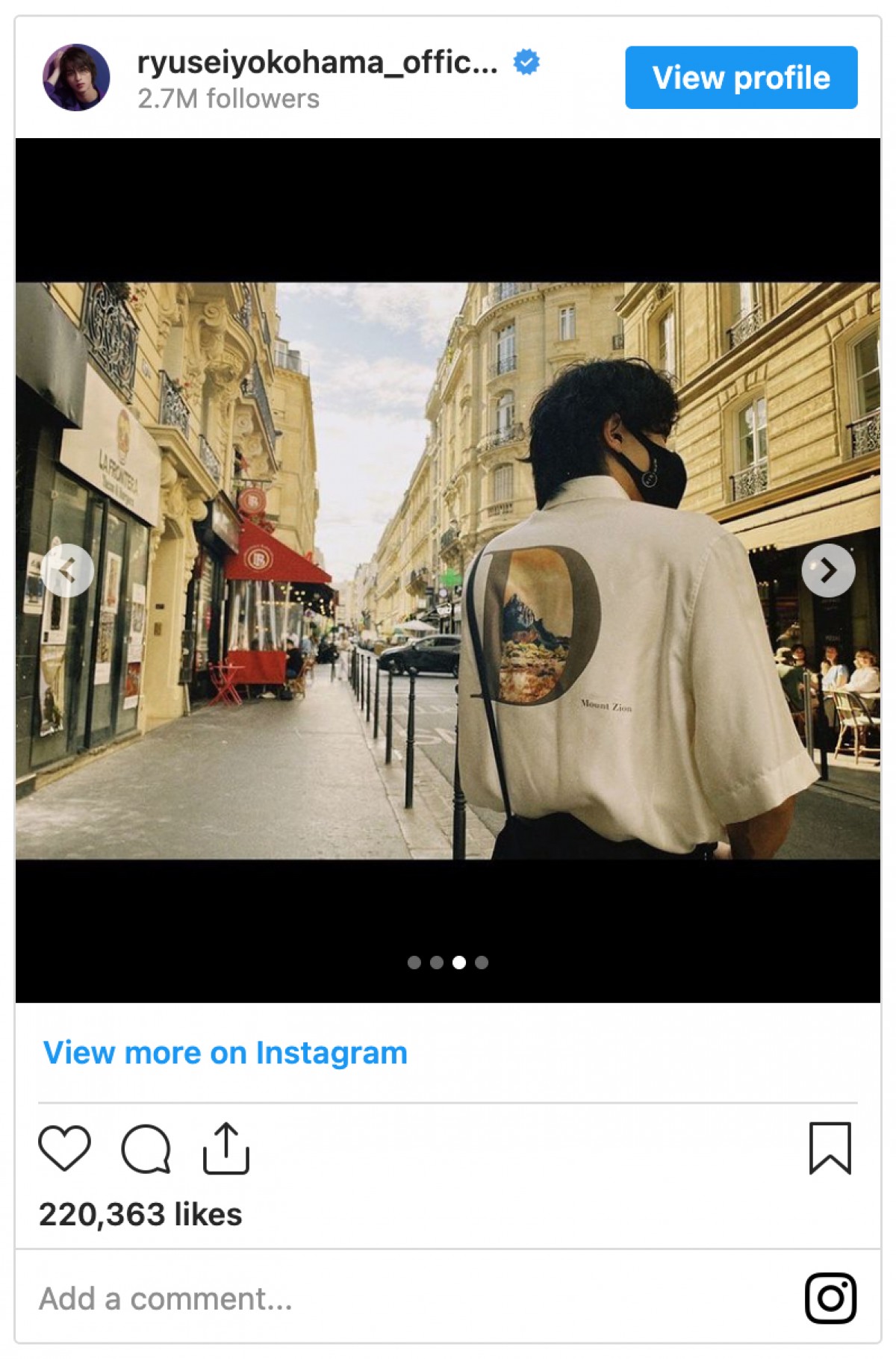 横浜流星、パリの街に佇むショットに反響　「写真集にして」「全部が絵になる」