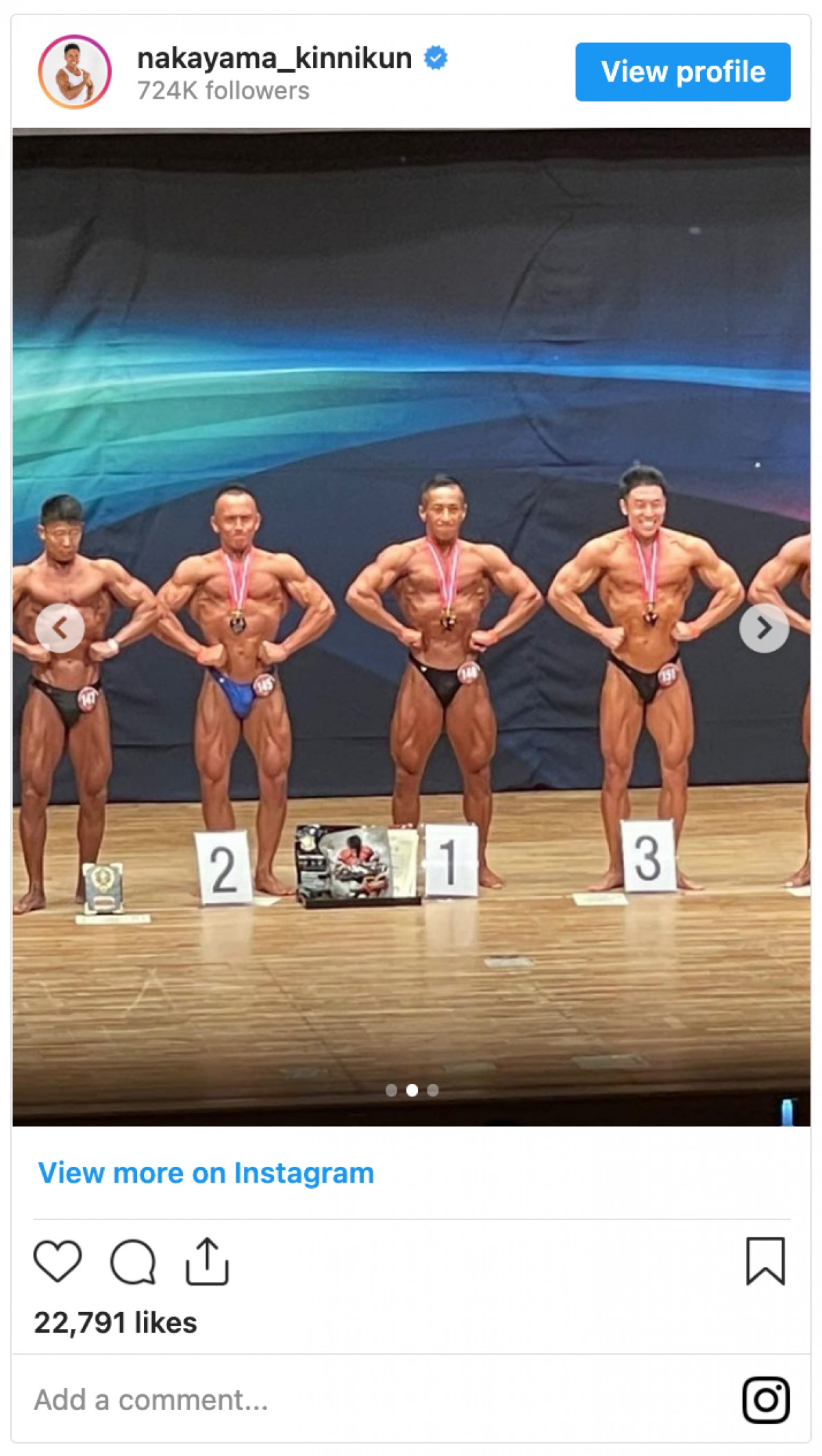 なかやまきんに君、東京ボディビル大会で3位　全国大会出場にエール殺到
