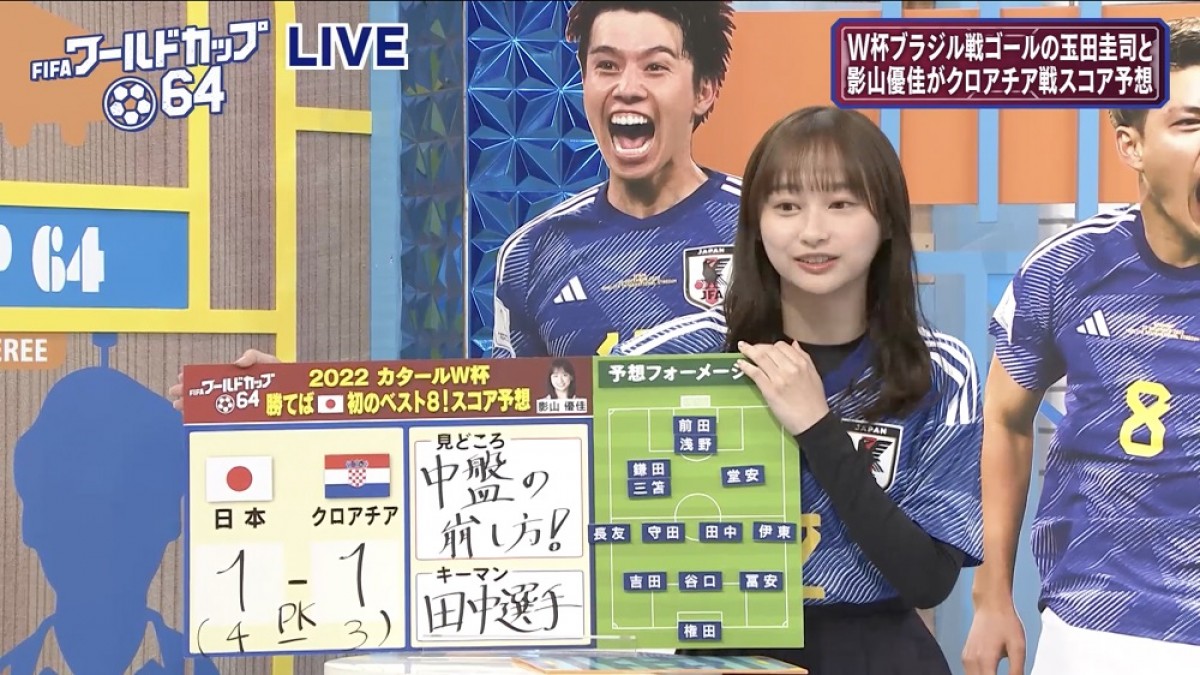 “勝利の女神”日向坂46・影山優佳が分析　W杯「日本×クロアチア戦」スコア予想は？