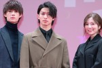 映画『嘘喰い』ジャパンプレミアに登壇した（左から）佐野勇斗、横浜流星、白石麻衣