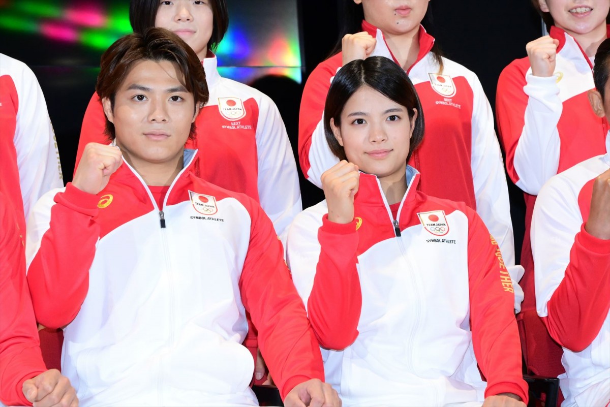 TEAM JAPAN シンボルアスリート・ネクストシンボルアスリート認定式に出席した(左から)阿部⼀二三、阿部詩