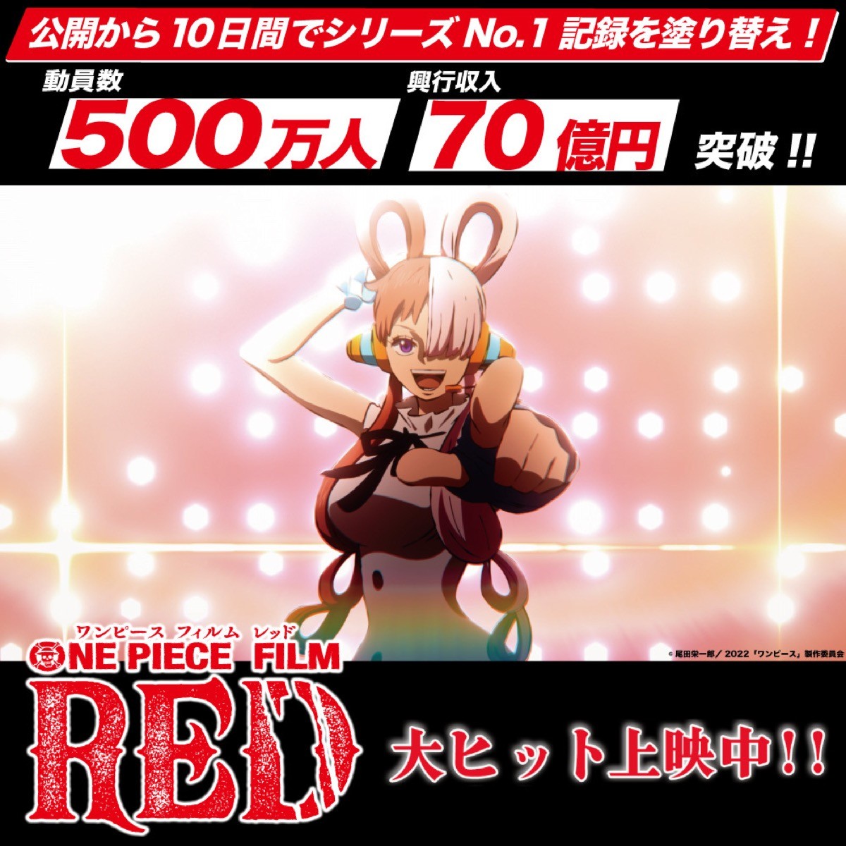 『ONE PIECE FILM RED』、公開10日でシリーズ最高興収記録　500万人動員＆70億円突破