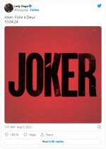 『ジョーカー2』への出演を正式発表　※「レディー・ガガ」ツイッター