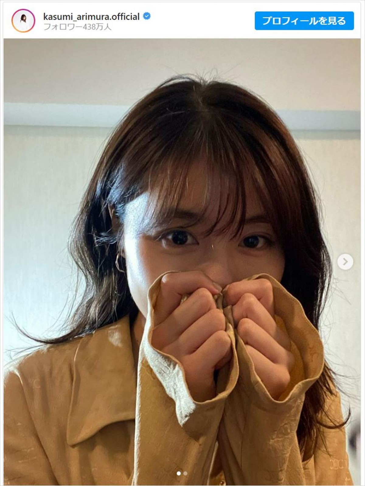 カメラに笑顔を見せた有村架純 ※「有村架純」インスタグラム