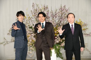 ドラマ『特捜9 season5』合同取材会に出席した（左から）Snow Man・向井康二、井ノ原快彦、中村梅雀