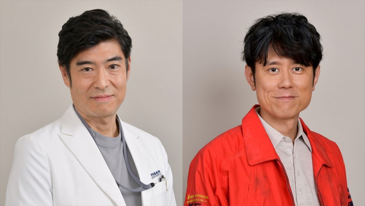 ドラマ『祈りのカルテ 研修医の謎解き診察記録』最終話より(左から)緩和ケア科・指導医役の高嶋政宏、患者役の原田泰造