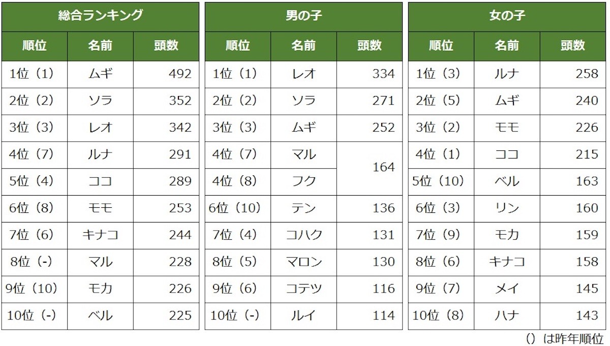 「猫の名前＆人気猫種ランキング」