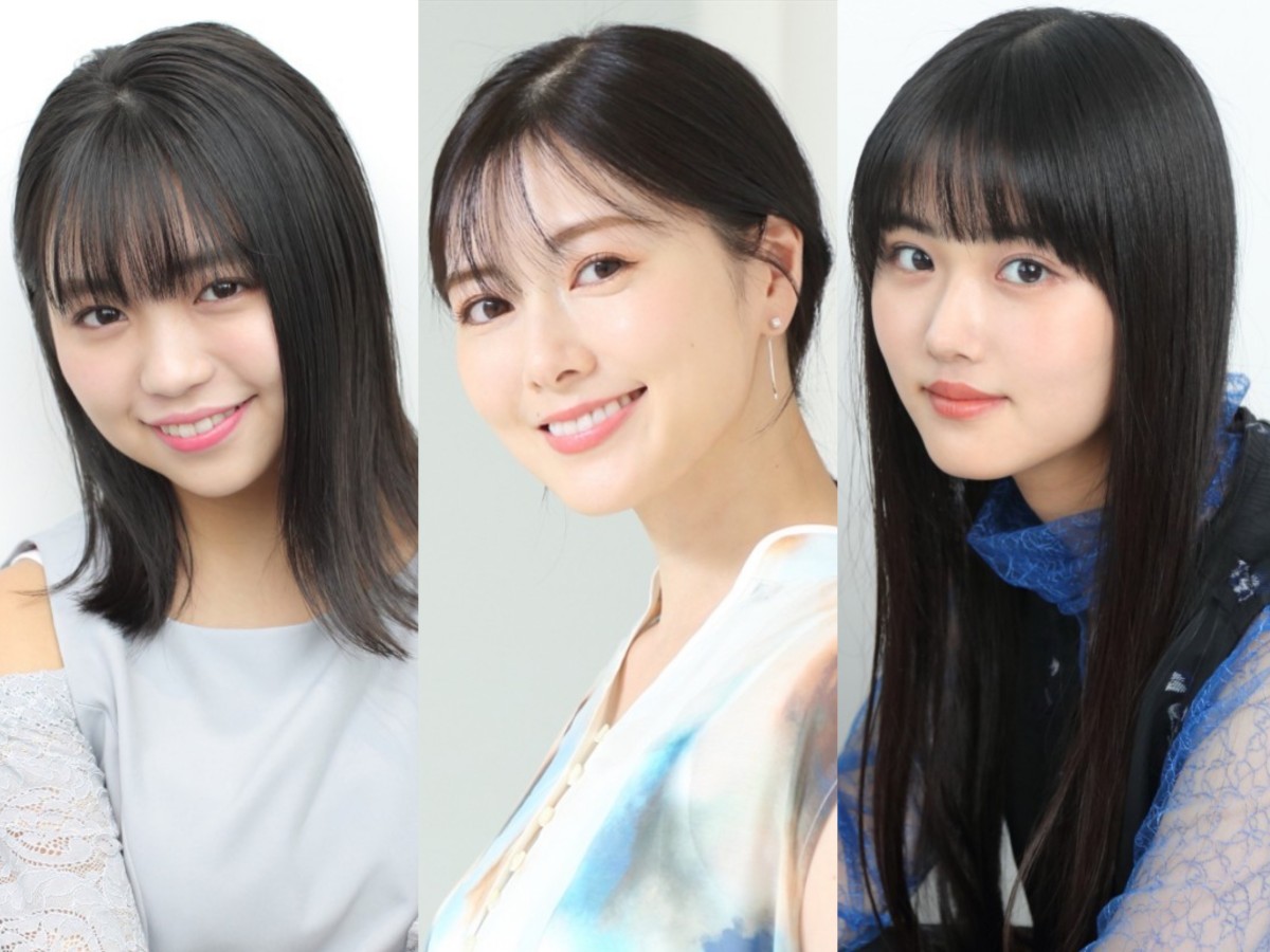 髪ばっさり美女たち(左から)大原優乃、白石麻衣、原菜乃華